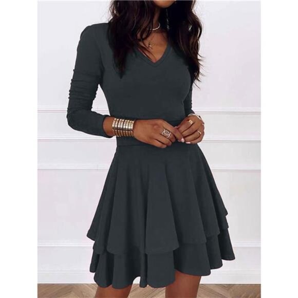 V-Neck Layered Ruffle Mini Dress - Picture 4 of 16